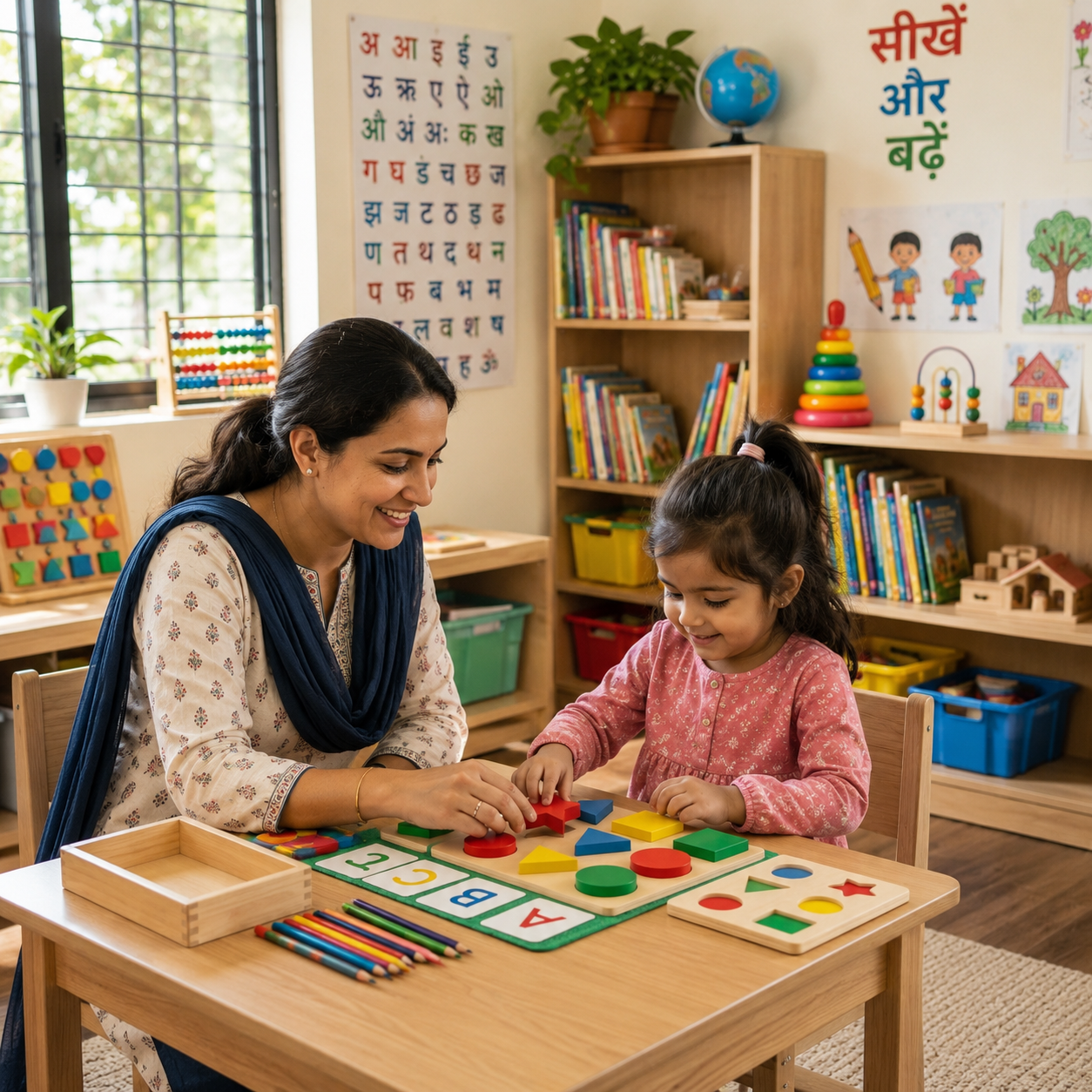 Teacher helping child learn